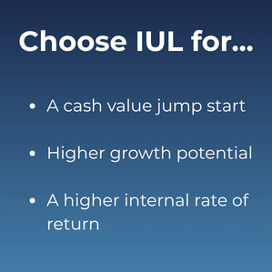 Why IUL Can Outperform Whole Life Insurance | Choose Max-Funded IUL for a Max-Opportunity Future - Whole Life gets off to a slow start, whereas IUL can give your cash value a jump start. IUL has higher growth potential than Whole Life. And IUL has a higher internal rate of return (IRR) than Whole Life, making it less expensive over time. 